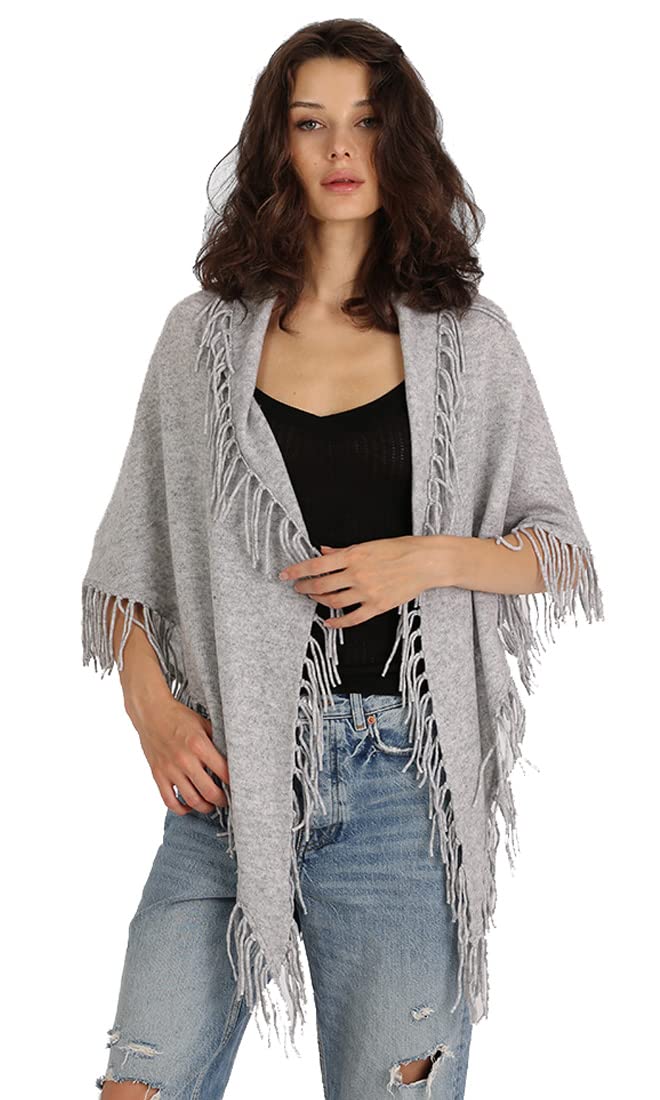 Minnie Rose Women's Cashmere Fringe Shawl Wrap