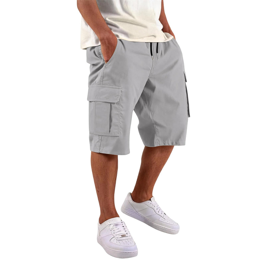 SGYCNGU Cargo Shorts for Men Summer Knee Length Casual Stretch Drawstring Pant Solid Loose Fit Workout Hiking Athletic Shorts