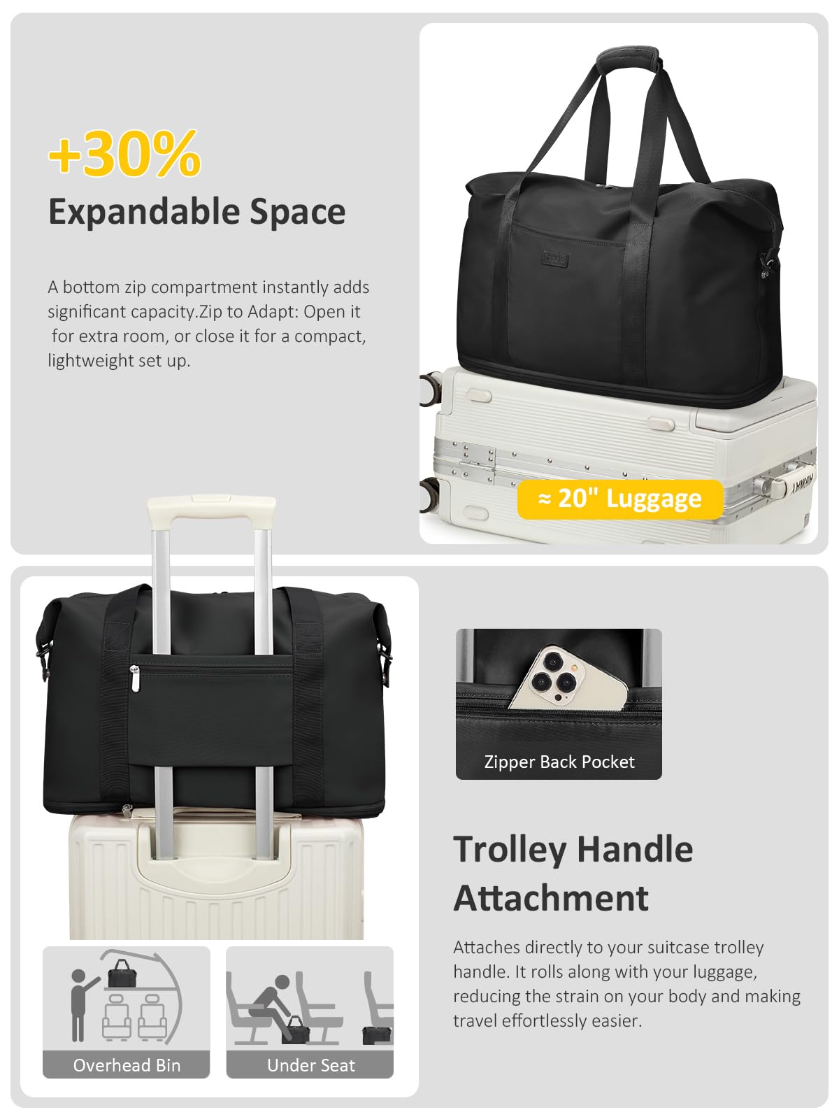 Capolo Expandable Travel Duffle Bag Weekender Overnight Bags for Women Men