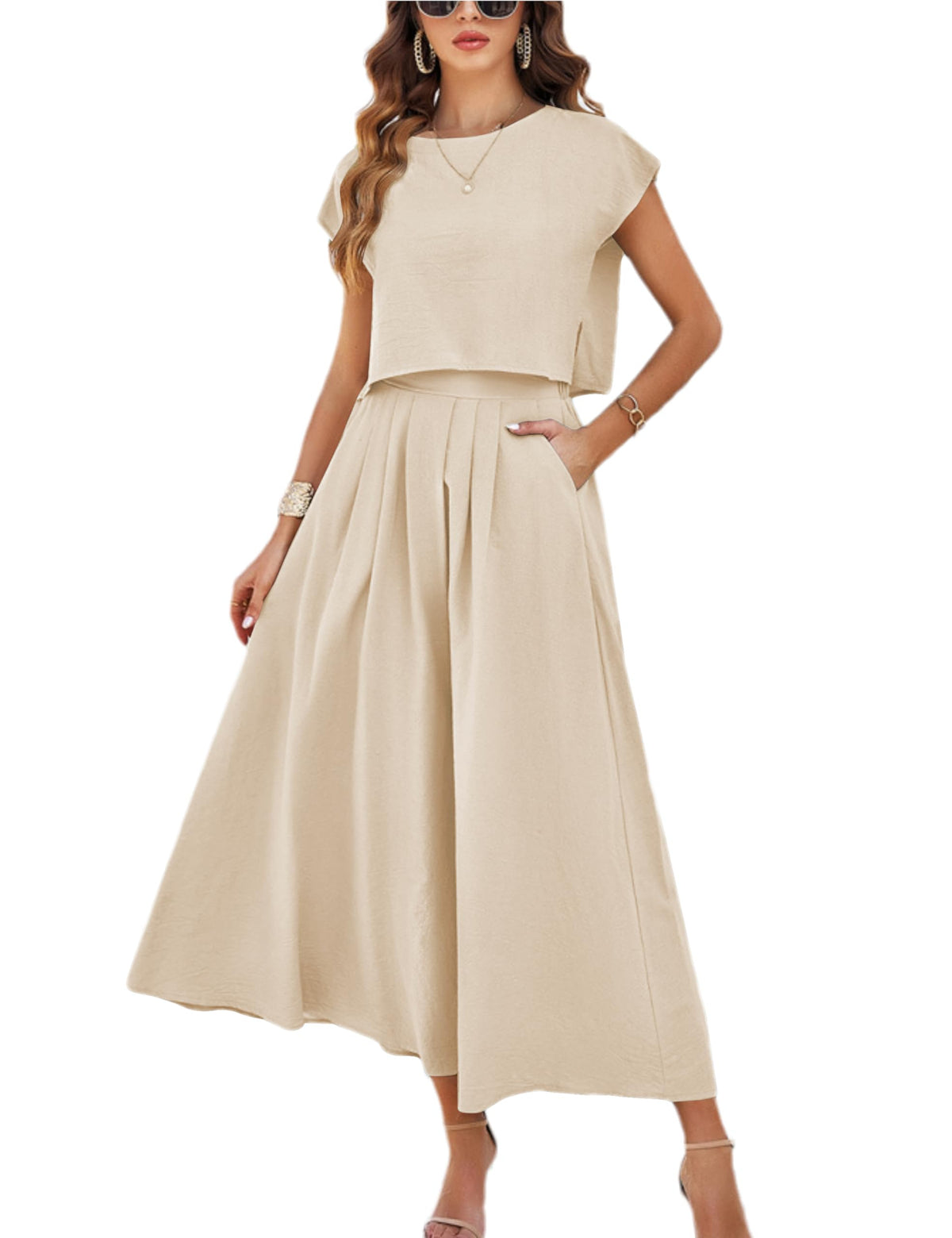 HangNiFang Women's 2-Piece Summer Maxi Skirt Set with Pockets