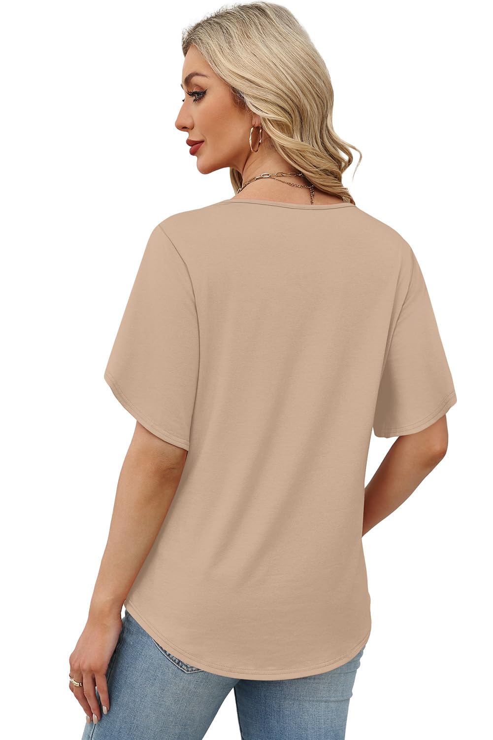 WIHOLL Womens Summer Tops Short Petal Sleeve Shirts Fashion V Neck Womens Clothing
