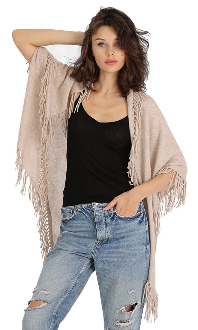 Minnie Rose Women's Cashmere Fringe Shawl Wrap