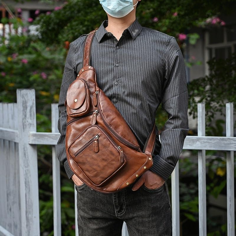 Vintage Chest Bag Handmade Large Capacity Shoulder Bag Multi-functional Leather Crossbody Bag