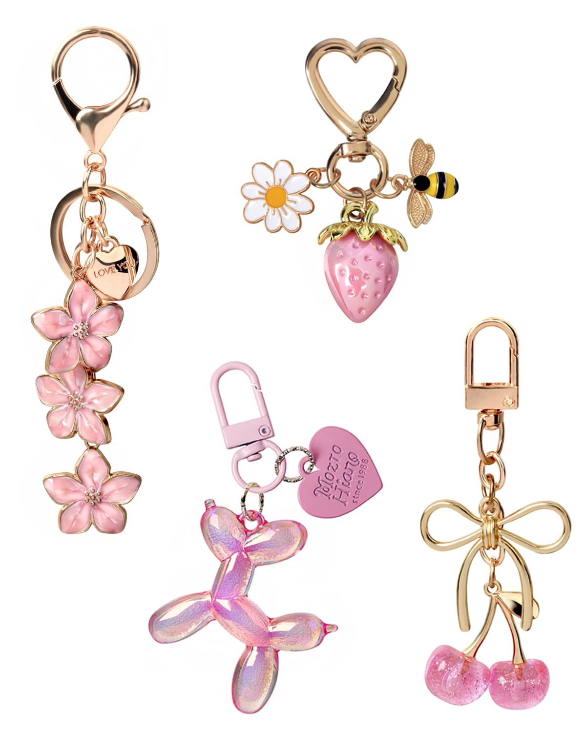 4-Piece Cherry Keychain Charms for Handbags and Purses
