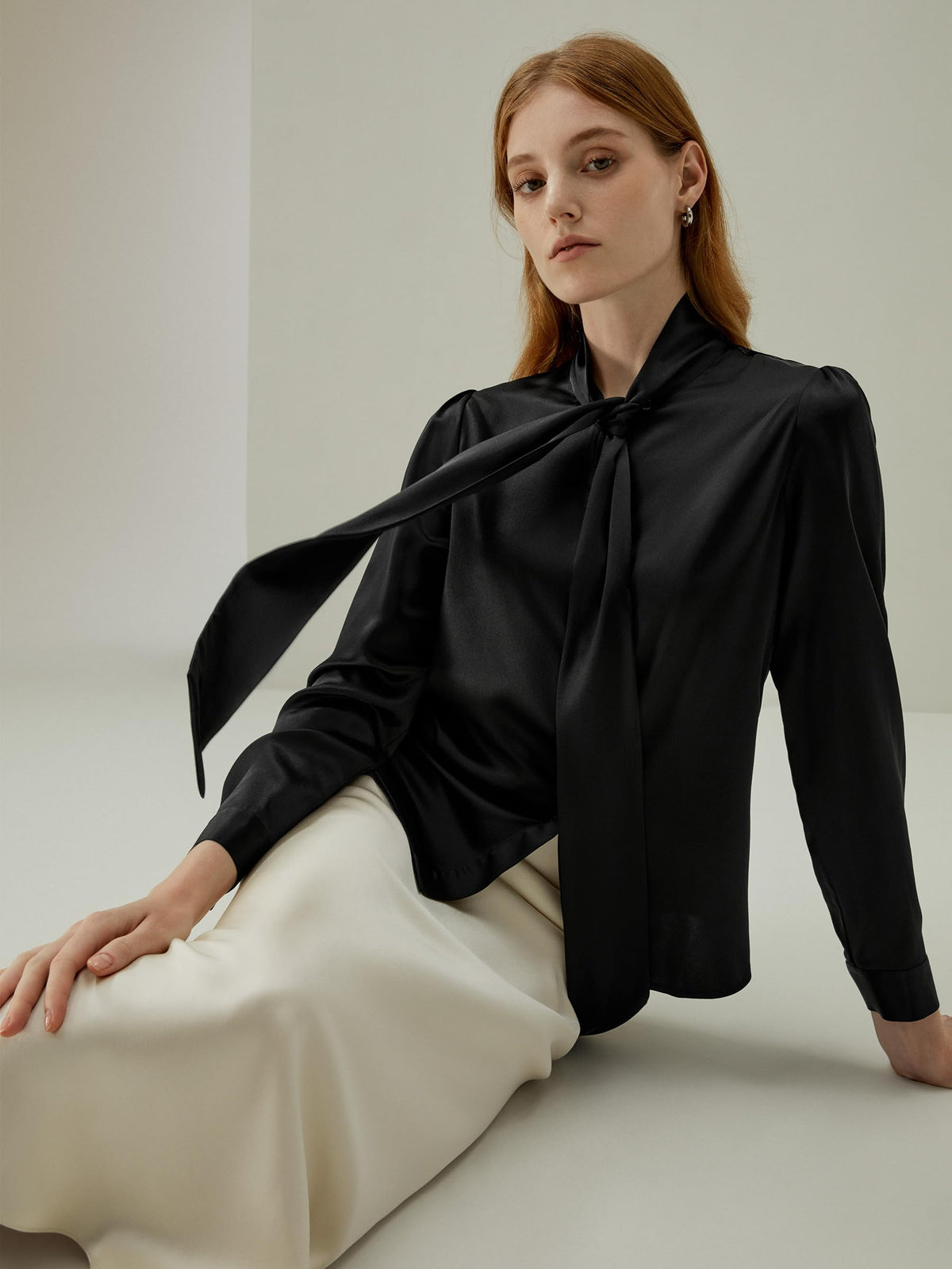 LilySilk Bow-tie Neck Silk Blouse for Women Long Sleeve Ladies Tops Buttons VintageReal Silk Shirts