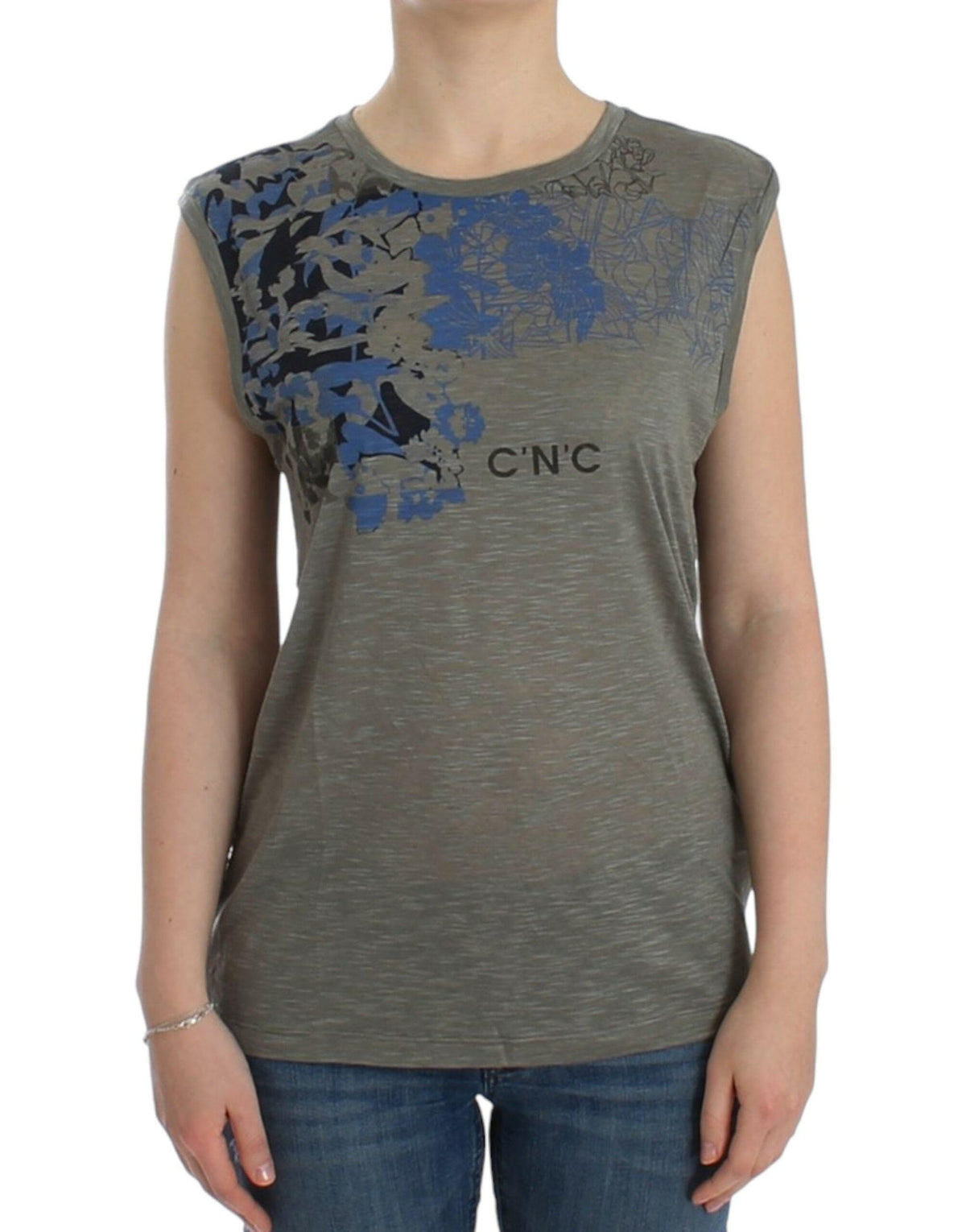 Gray print sleeveless t-shirt XS