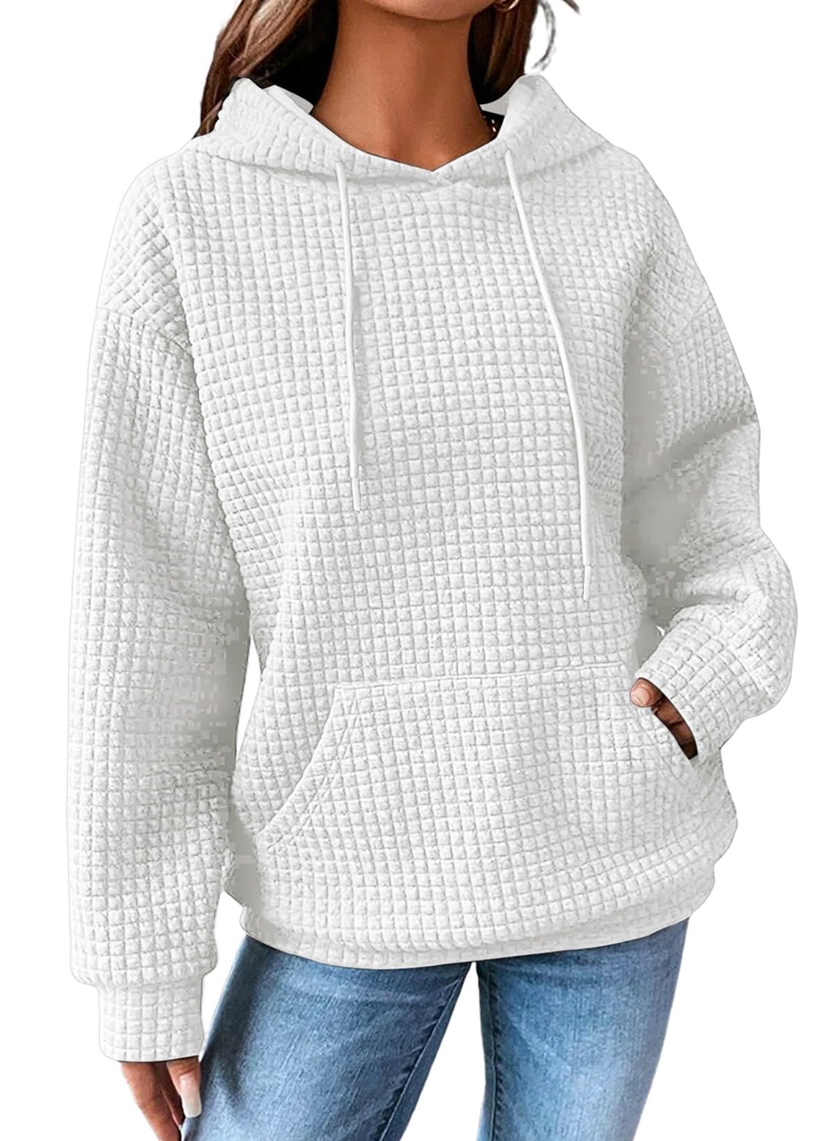 SHEWIN Women's Waffle Knit Pullover Hoodie Sweatshirt
