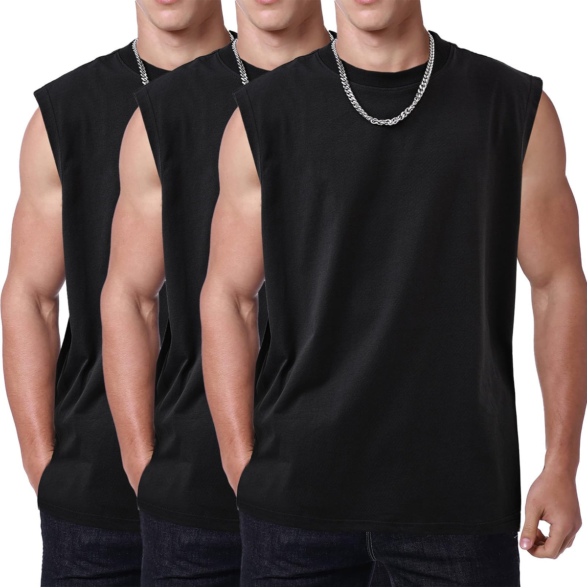 SnowElve Mens Workout Tank Tops Sleeveless Tee Shirts Men Muscle Shirt Gym Acid Wash T Shirts Running Beach Loose Fit Tee