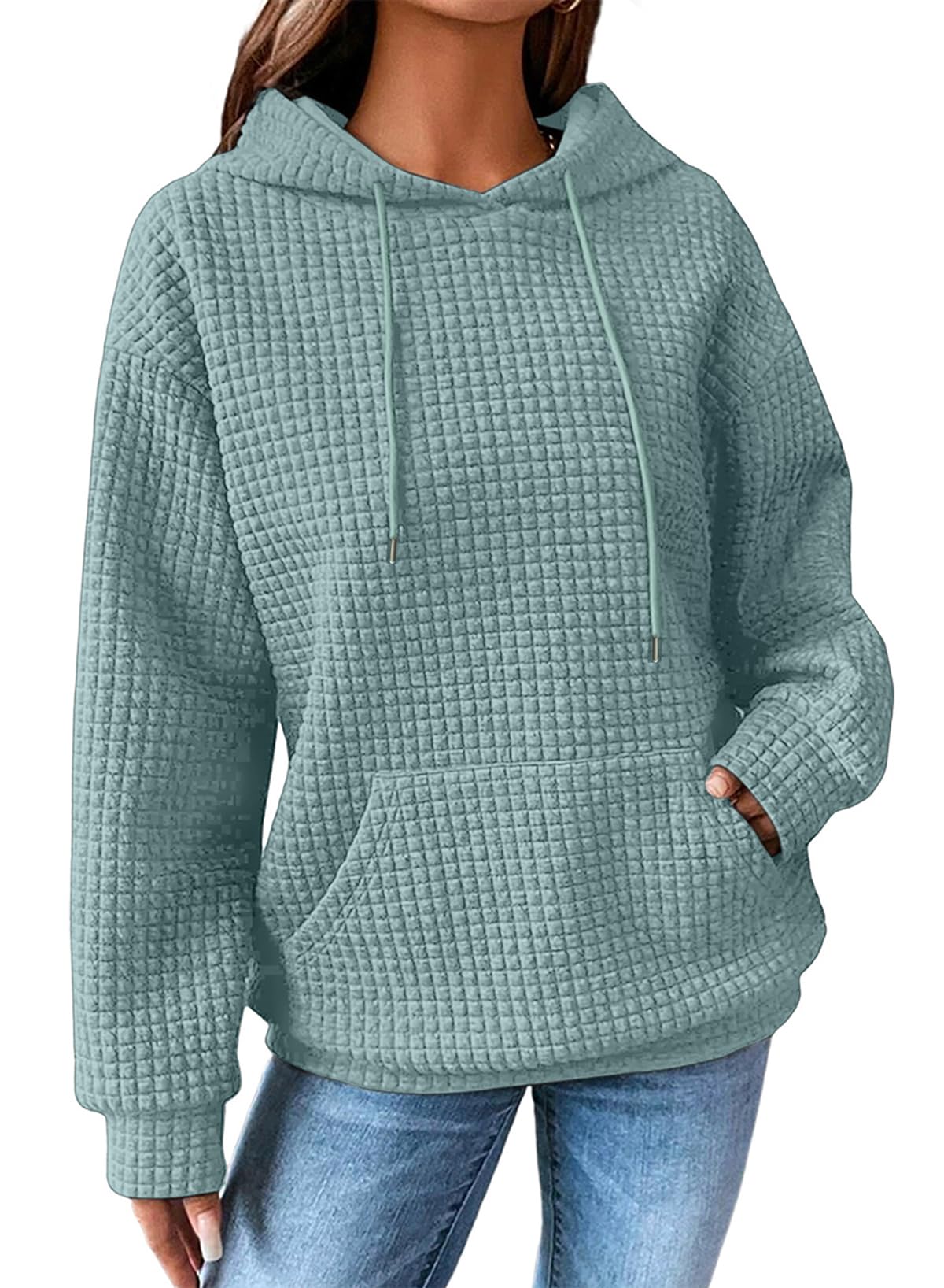 SHEWIN Women's Waffle Knit Pullover Hoodie Sweatshirt