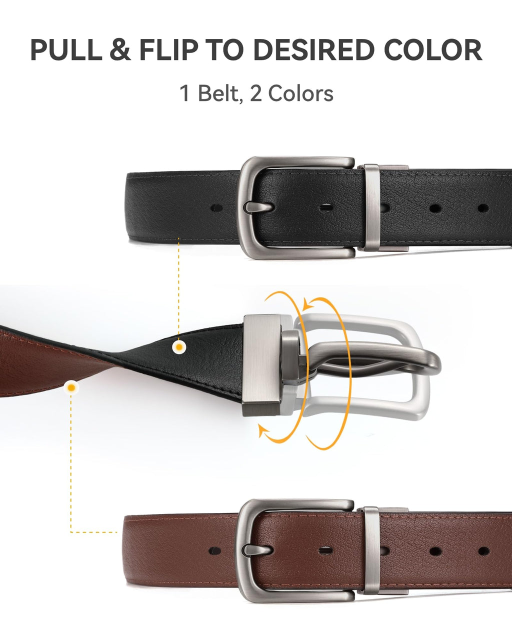 CHAOREN Men's Reversible 1.25-Inch Leather Dress Belt