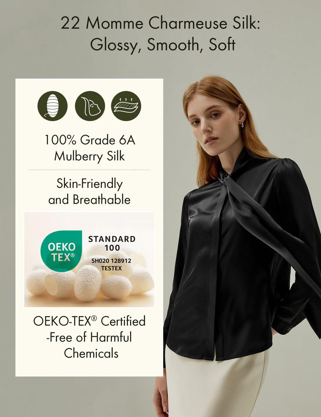 LilySilk Bow-tie Neck Silk Blouse for Women Long Sleeve Ladies Tops Buttons VintageReal Silk Shirts