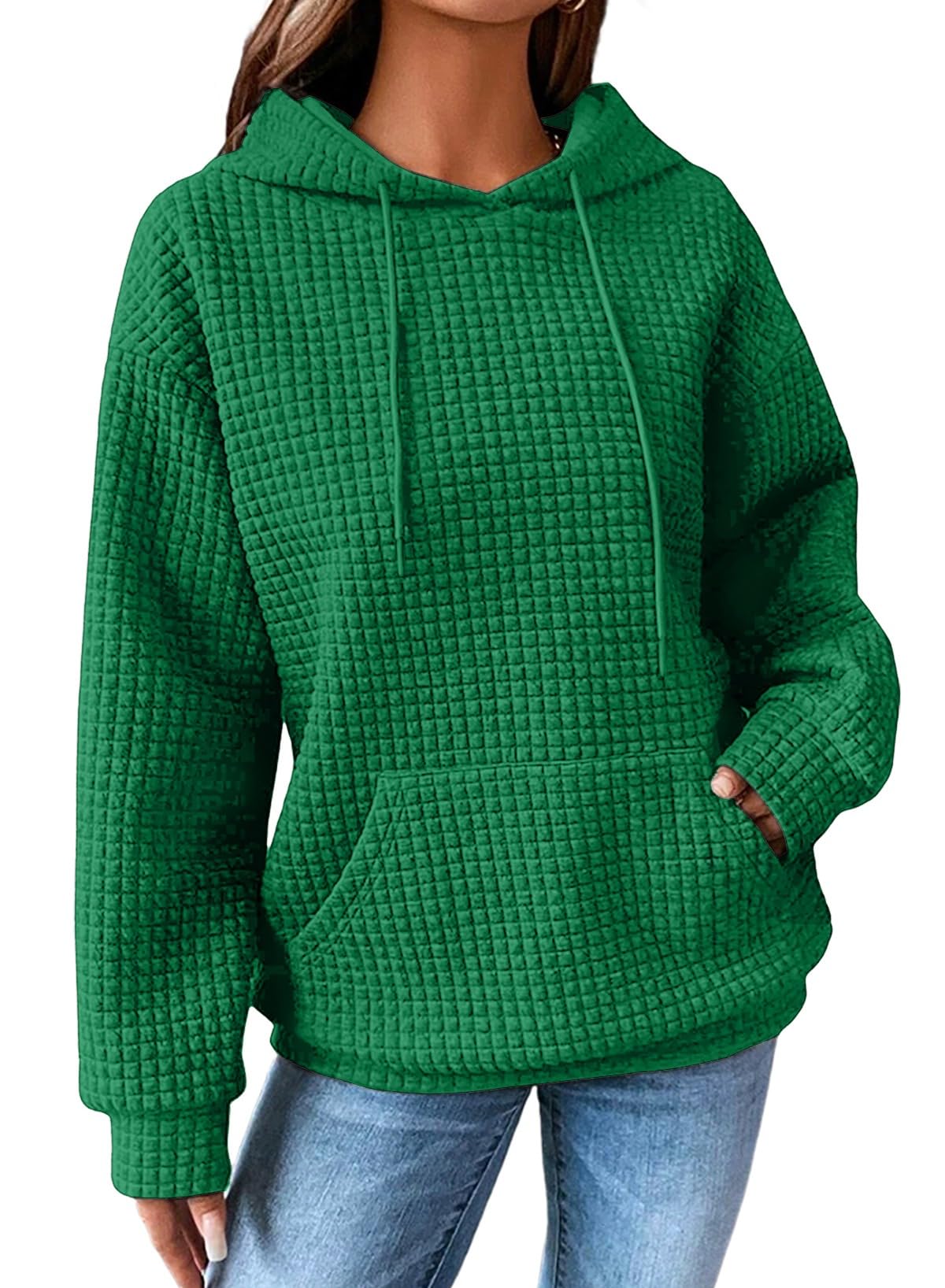 SHEWIN Women's Waffle Knit Pullover Hoodie Sweatshirt