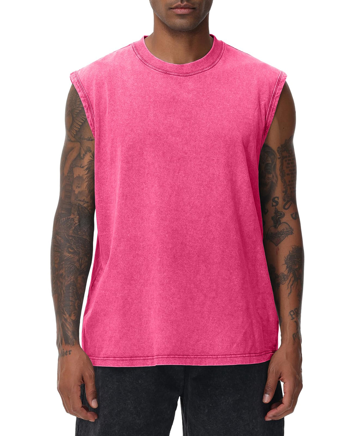 SnowElve Mens Workout Tank Tops Sleeveless Tee Shirts Men Muscle Shirt Gym Acid Wash T Shirts Running Beach Loose Fit Tee