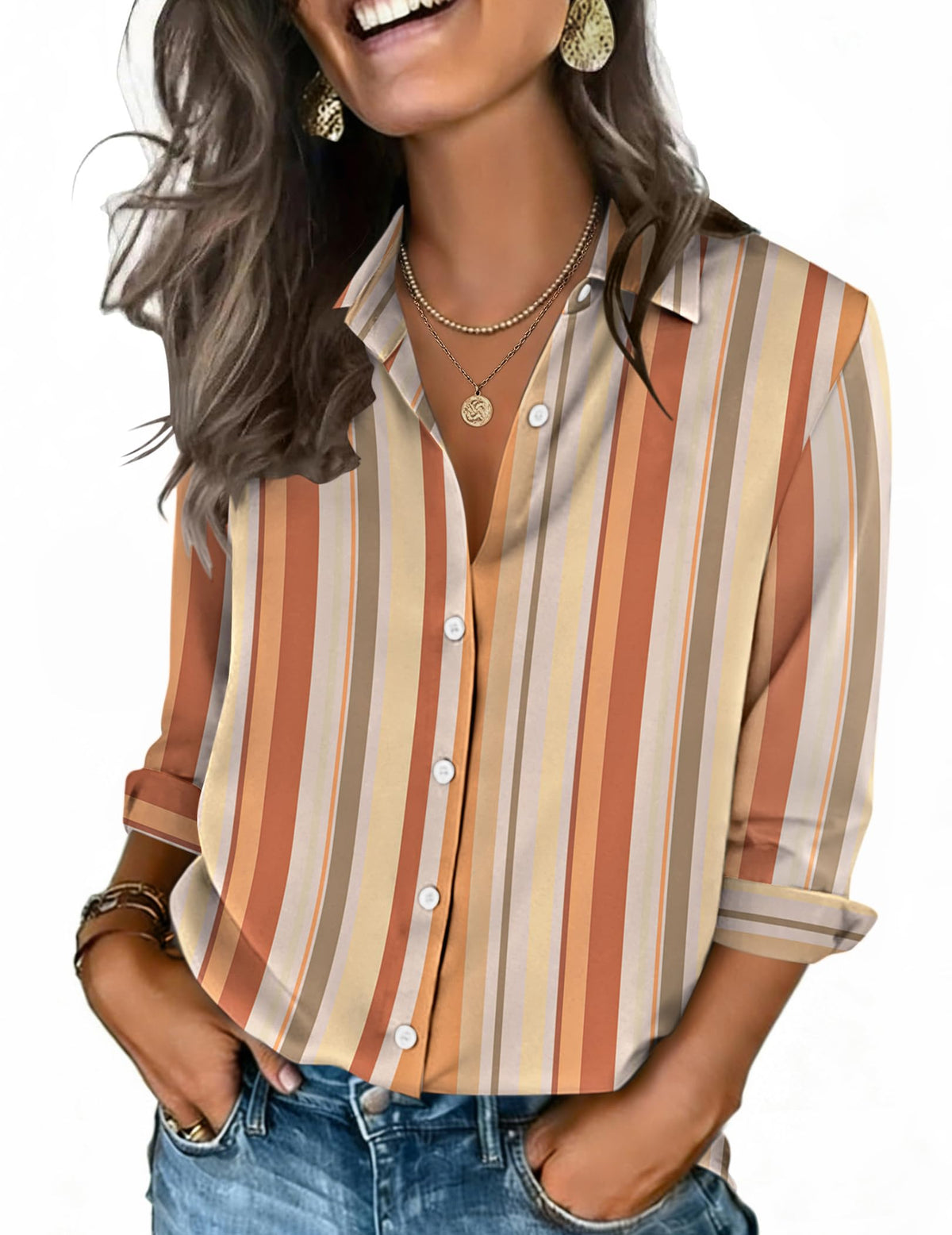 Zeagoo Women's V-Neck 3/4 Sleeve Button-Down Blouse