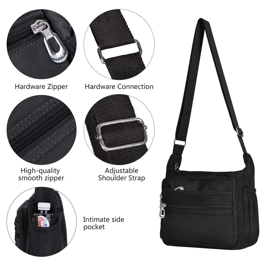 Crossbody Bag for Women Waterproof Shoulder Bag Multi Pockets Nylon Purse