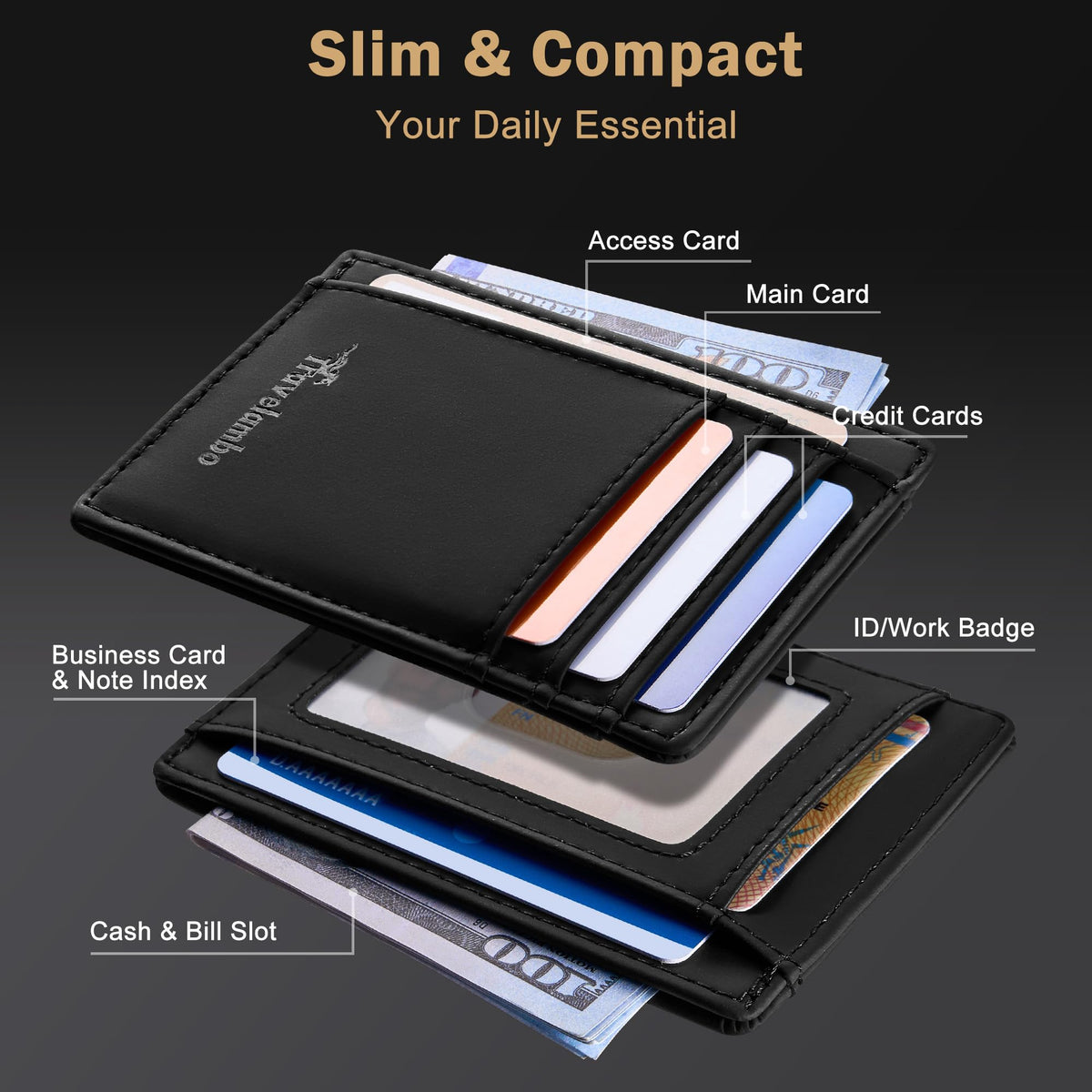 Travelambo Slim Leather RFID Blocking Front Pocket Wallet