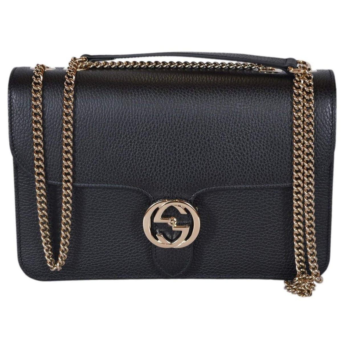 Gucci Women's Black Leather 510304 Interlocking GG Crossbody Purse Handbag New