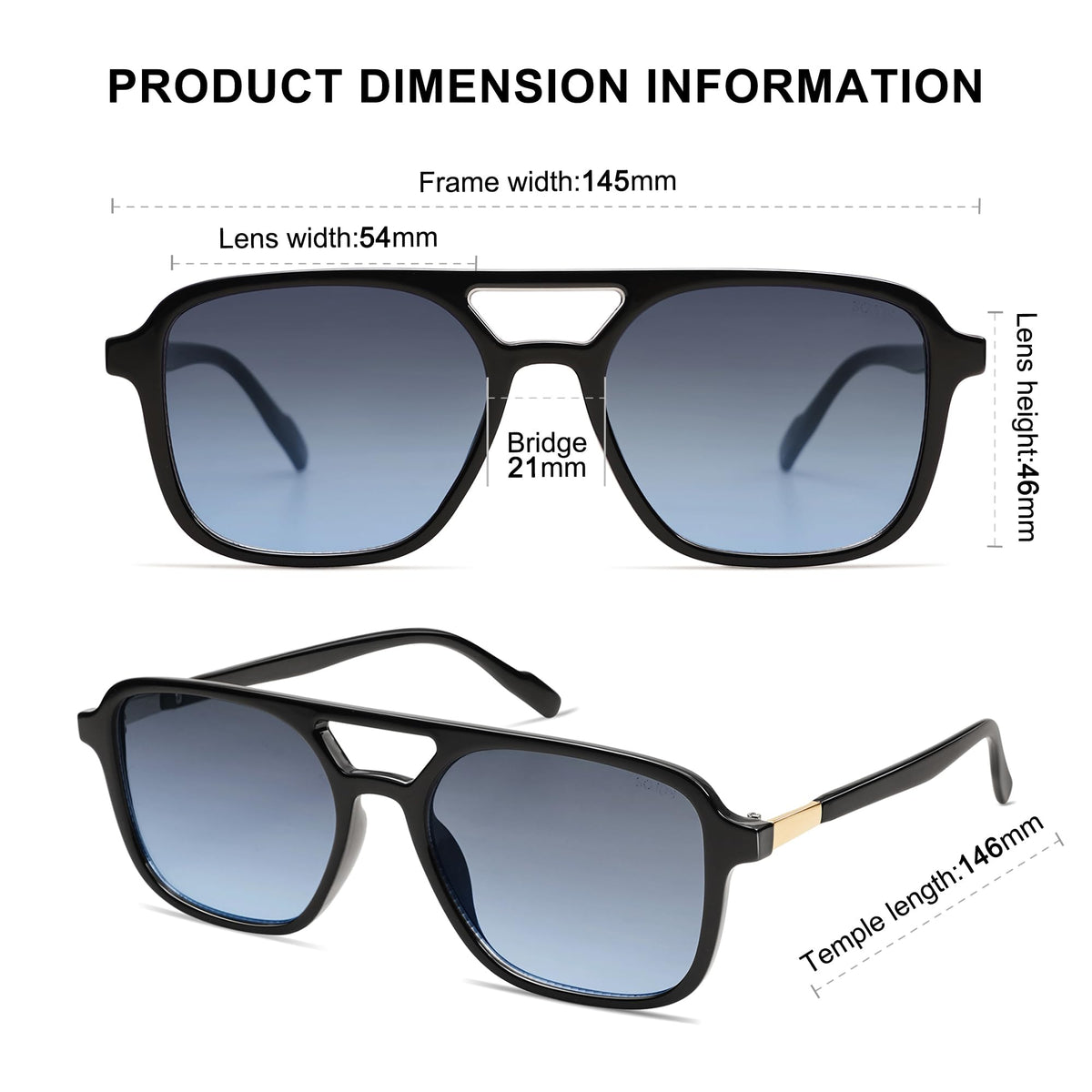 SOJOS Retro Aviator Rectangle Sunglasses for Men and Women