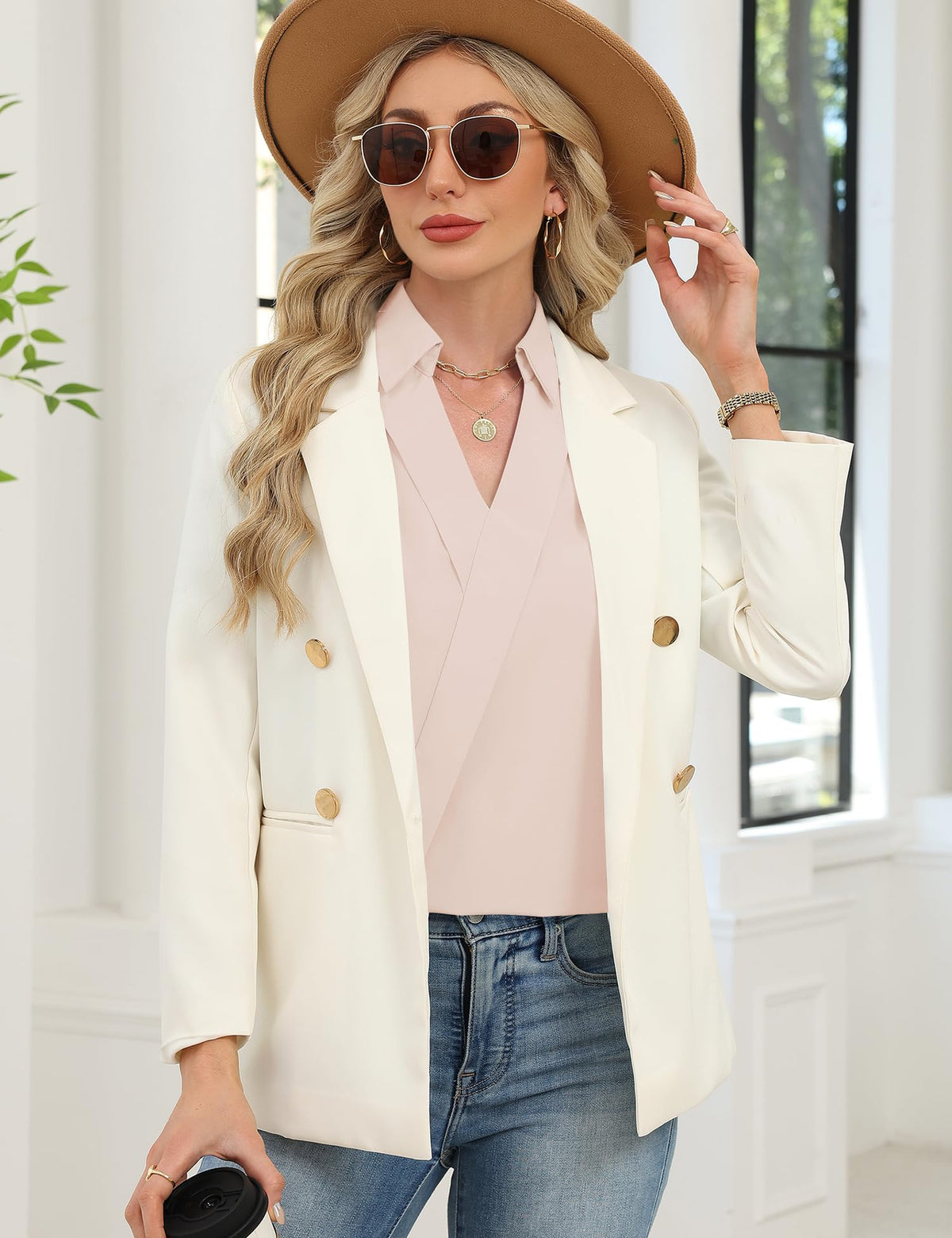 LOMON 3/4 Length Sleeve Womens Tops Dressy V Neck Collared Dress Shirts