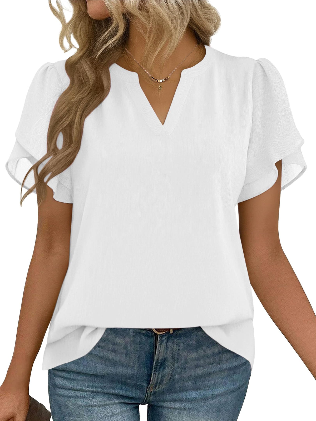 Zeagoo Women's V-Neck Short-Sleeve Chiffon Work Blouse