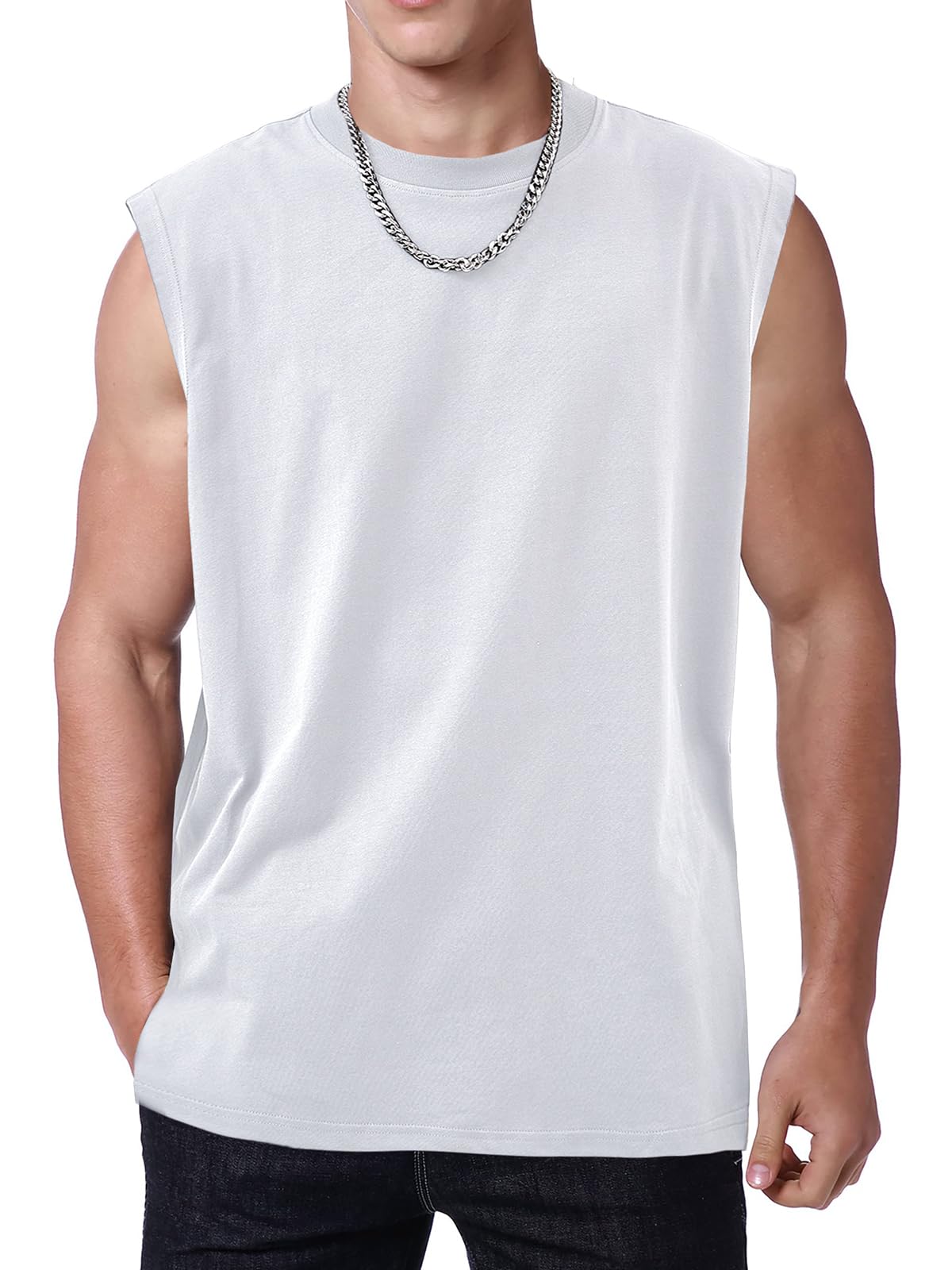 SnowElve Mens Workout Tank Tops Sleeveless Tee Shirts Men Muscle Shirt Gym Acid Wash T Shirts Running Beach Loose Fit Tee