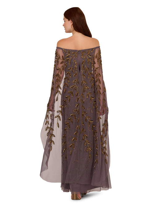 Adrianna Papell Women's Bead Cape Long Dress