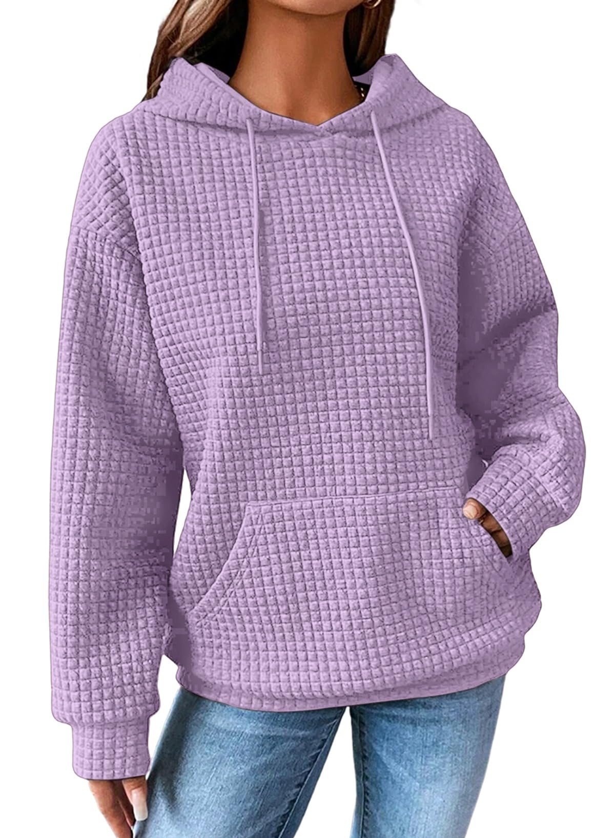 SHEWIN Women Fall Waffle Hoodies Pullover Tops Hooded Sweatshirt