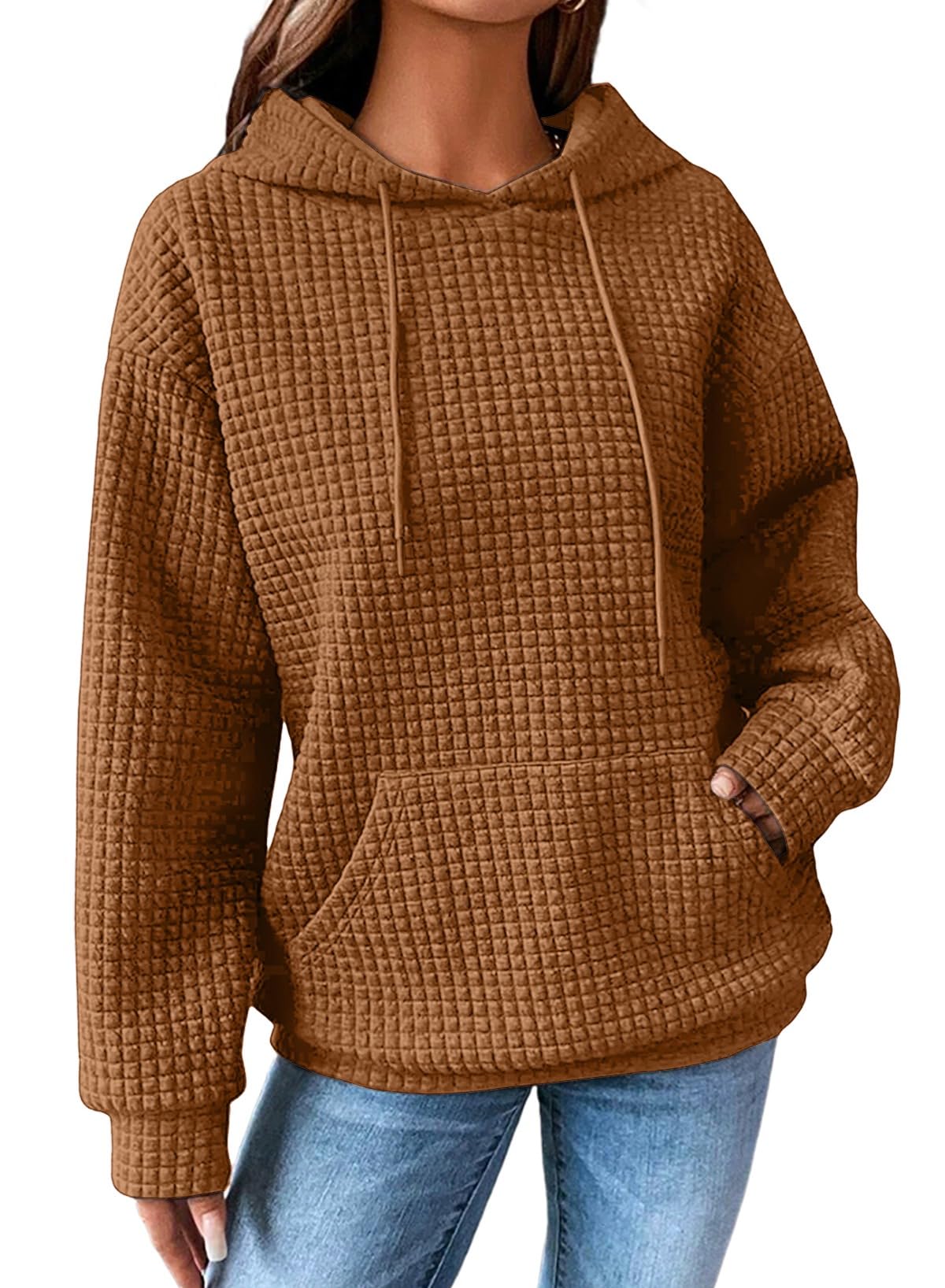 SHEWIN Women's Waffle Knit Pullover Hoodie Sweatshirt
