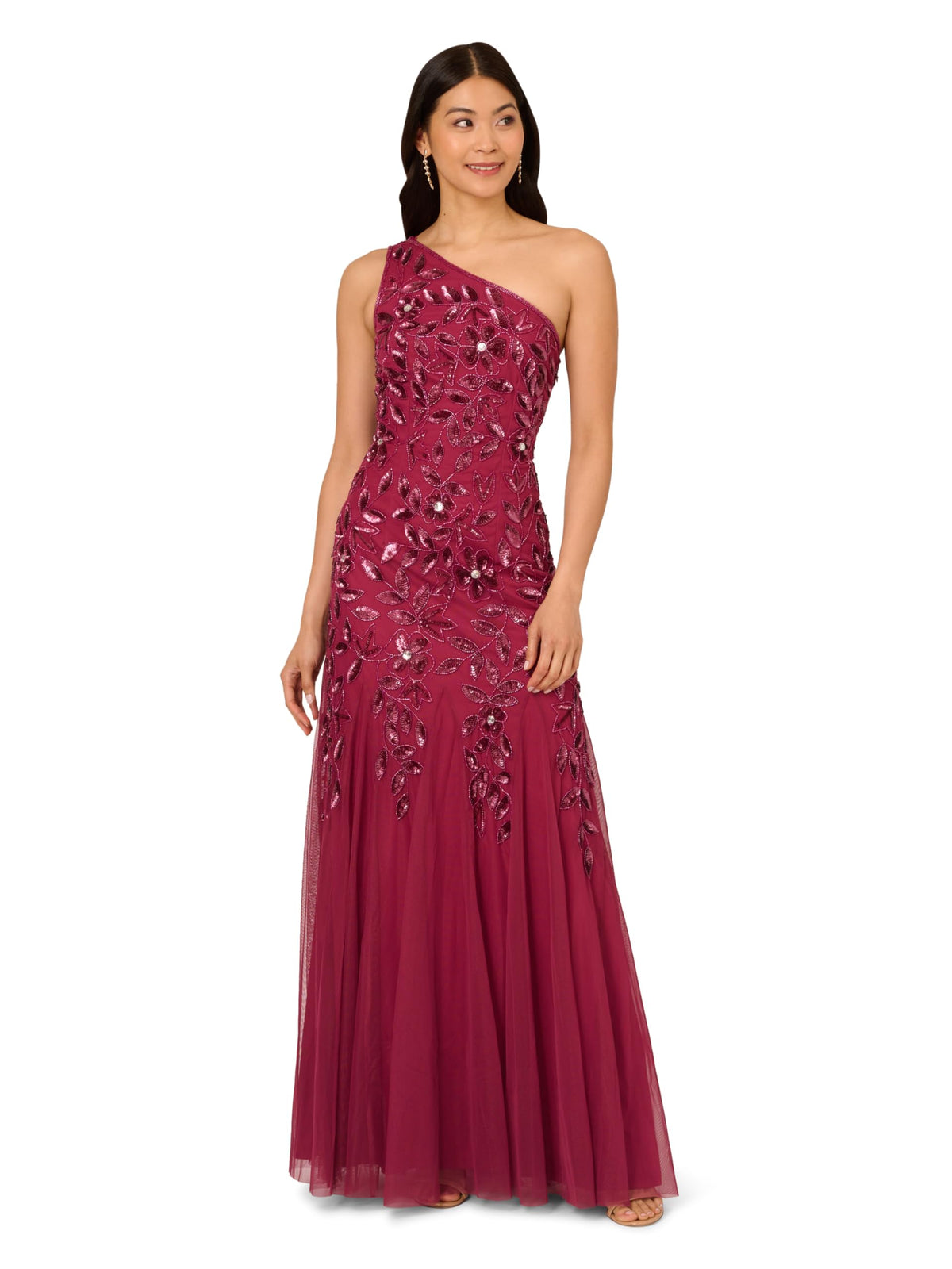 Adrianna Papell Women's Beaded Mesh Maxi Dress