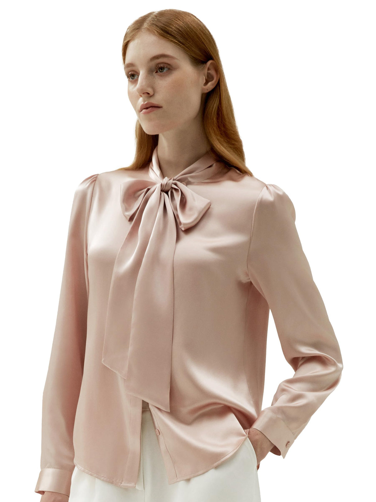 LilySilk Women's Bow-Tie Neck Long-Sleeve Silk Blouse