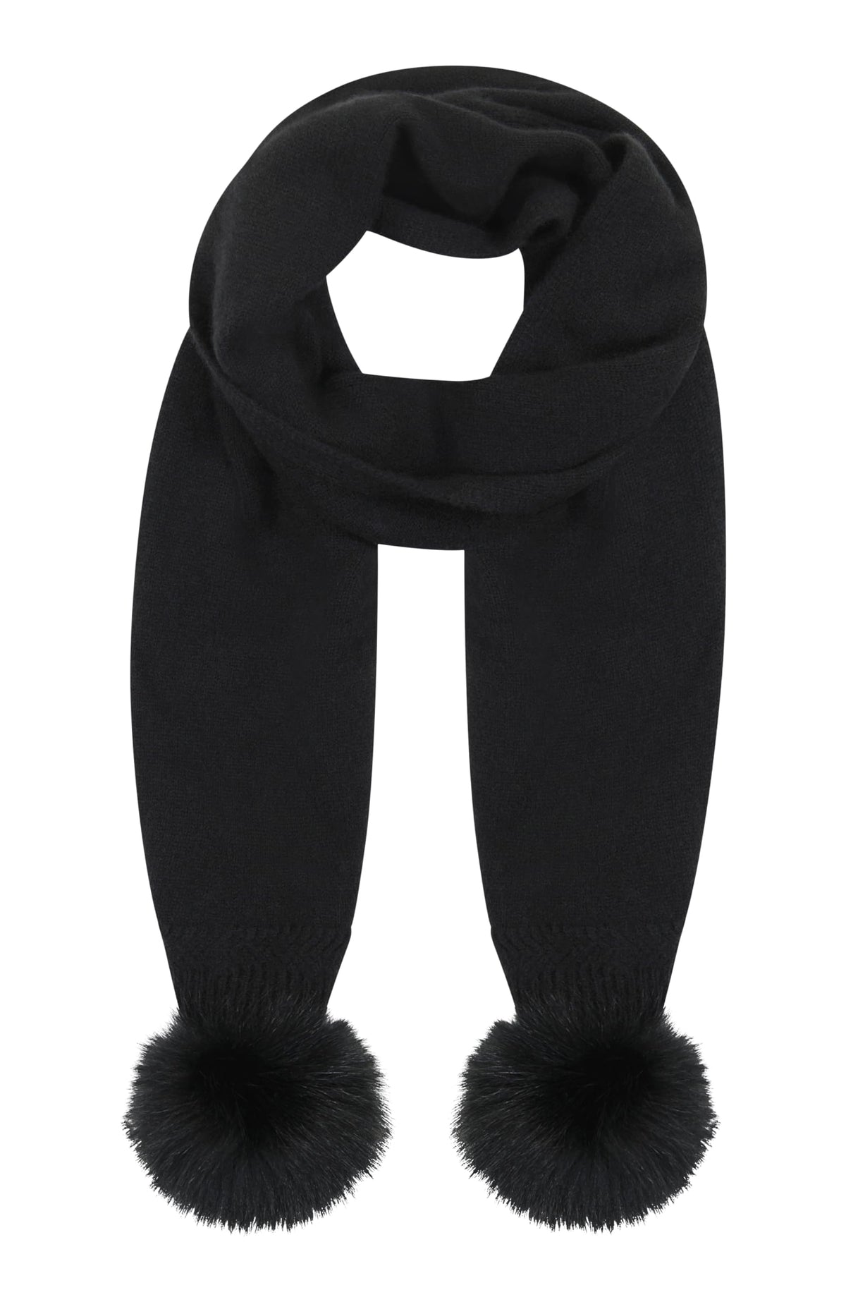 GORSKI Knit Cashmere Scarf with Fox Fur Pompom