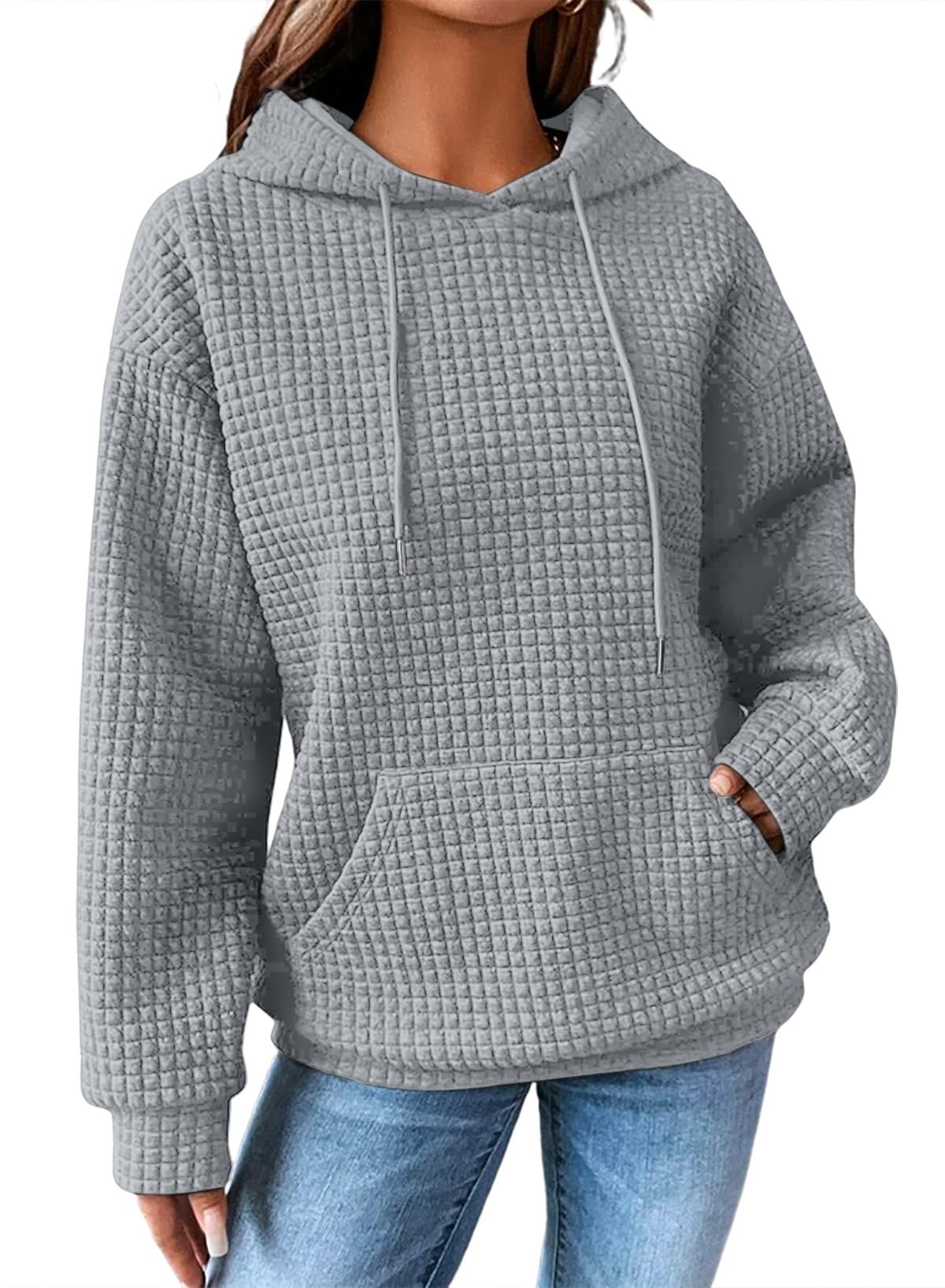 SHEWIN Women's Waffle Knit Pullover Hoodie Sweatshirt
