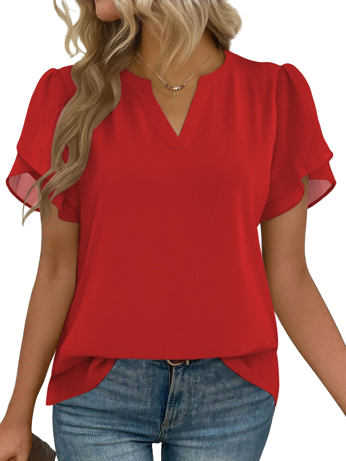 Zeagoo Women's V-Neck Short-Sleeve Chiffon Work Blouse