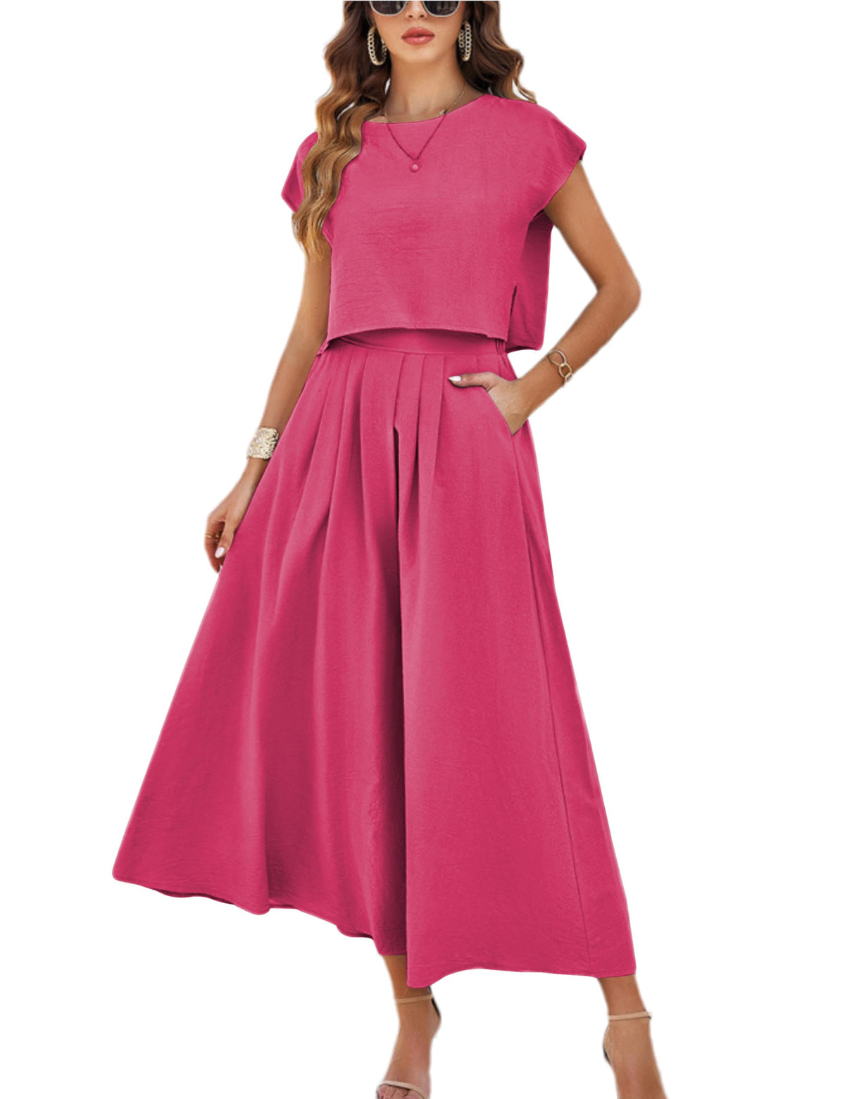 HangNiFang Women's 2-Piece Summer Maxi Skirt Set with Pockets