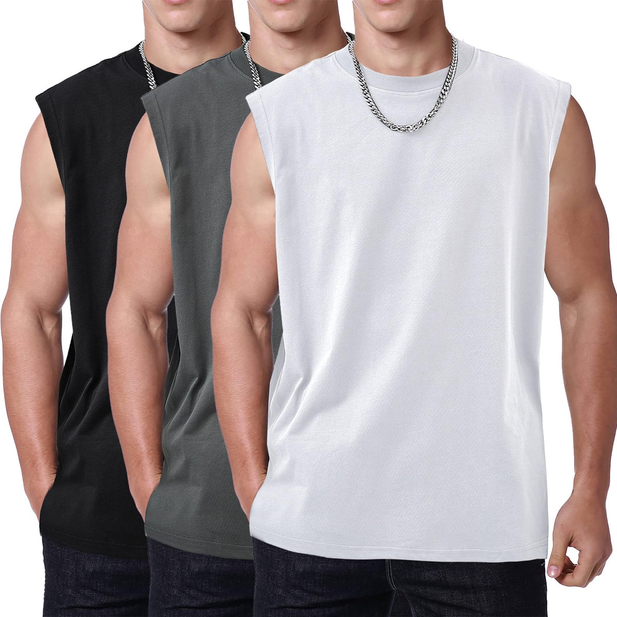 SnowElve Mens Workout Tank Tops Sleeveless Tee Shirts Men Muscle Shirt Gym Acid Wash T Shirts Running Beach Loose Fit Tee
