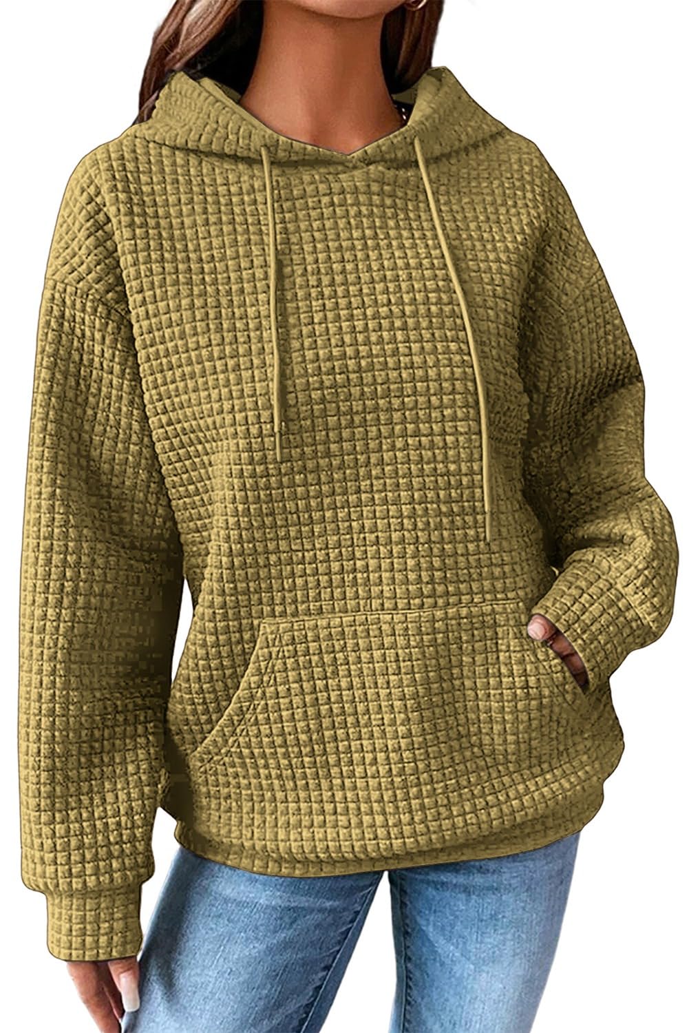 SHEWIN Women's Waffle Knit Pullover Hoodie Sweatshirt