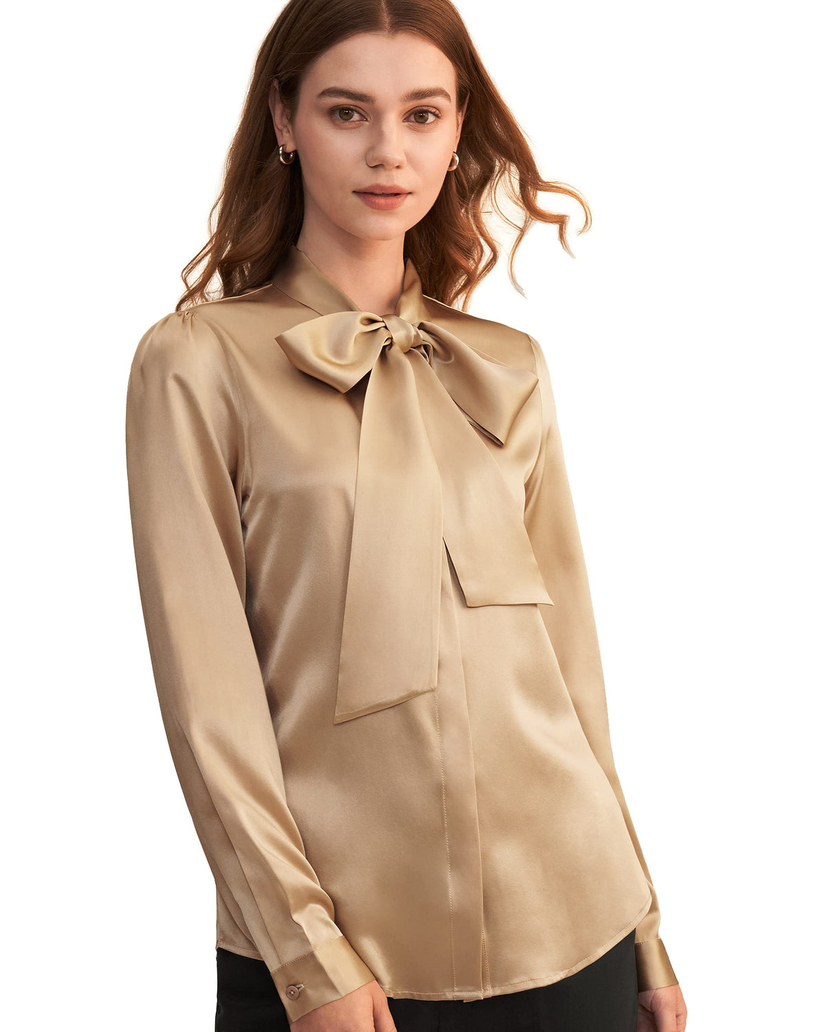 LilySilk Women's Bow-Tie Neck Long-Sleeve Silk Blouse