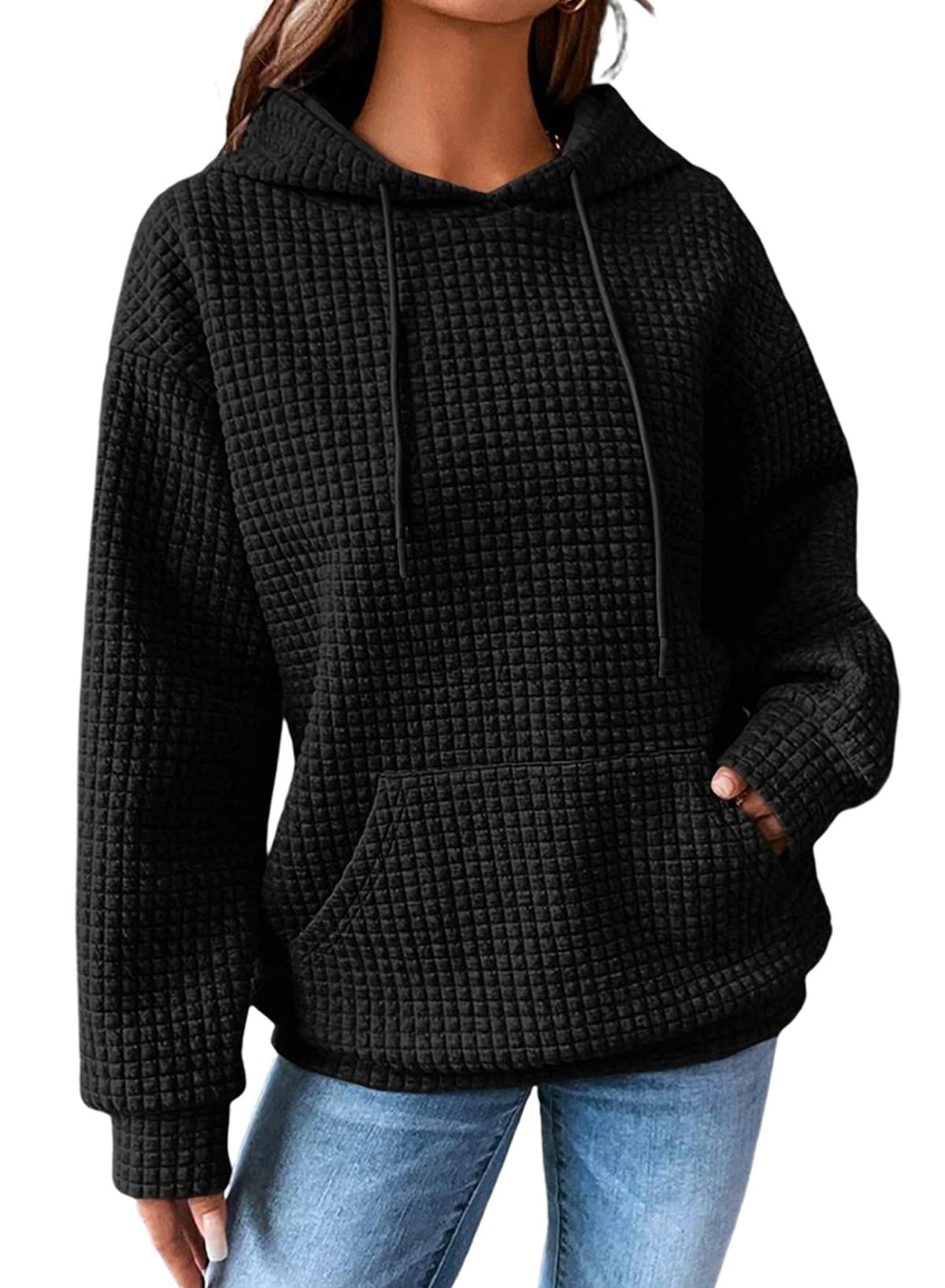 SHEWIN Women's Waffle Knit Pullover Hoodie Sweatshirt