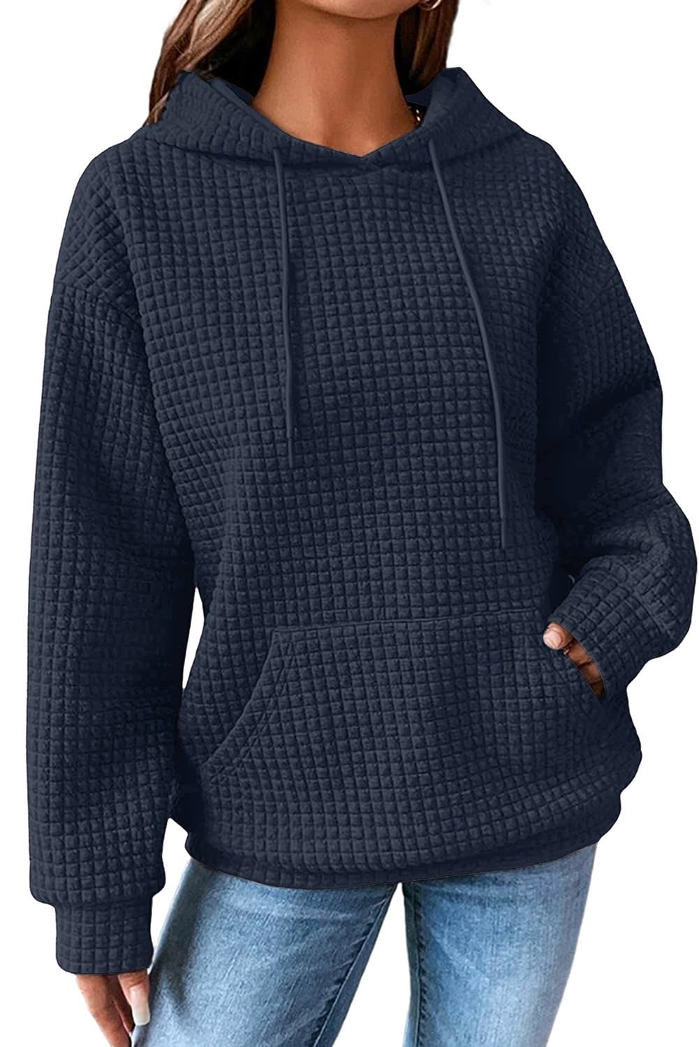 SHEWIN Women's Waffle Knit Pullover Hoodie Sweatshirt