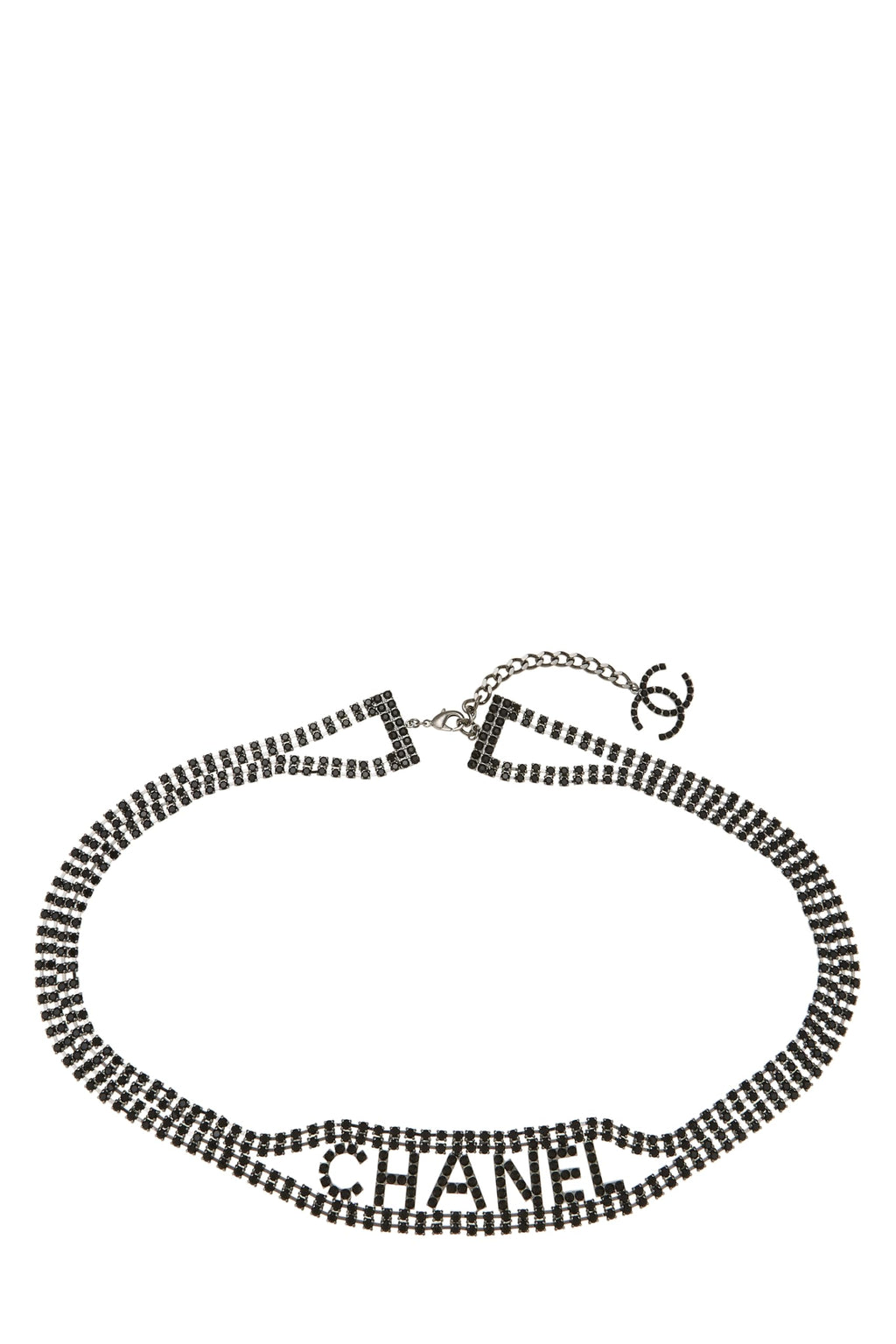 Chanel Pre-Loved Black Crystal Logo Chain Belt for Women