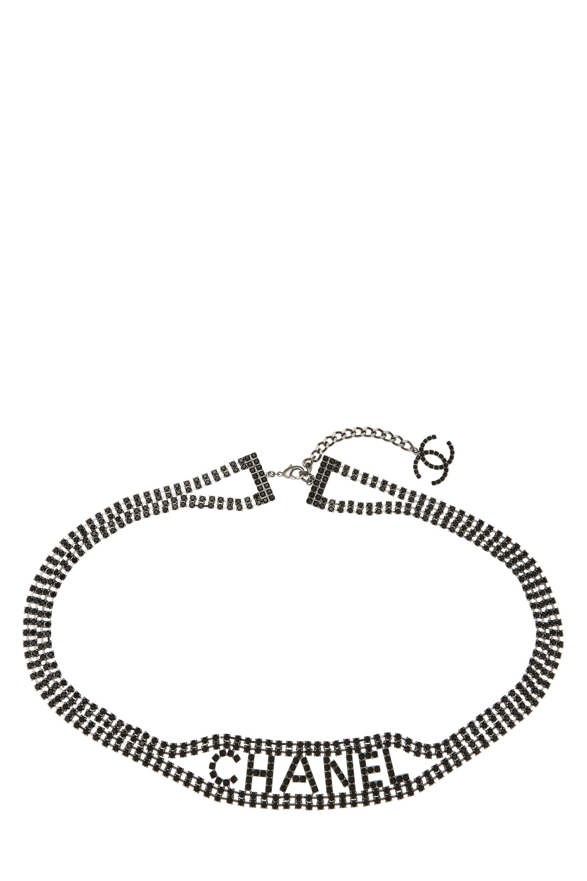 Chanel Pre-Loved Black Crystal Logo Chain Belt for Women