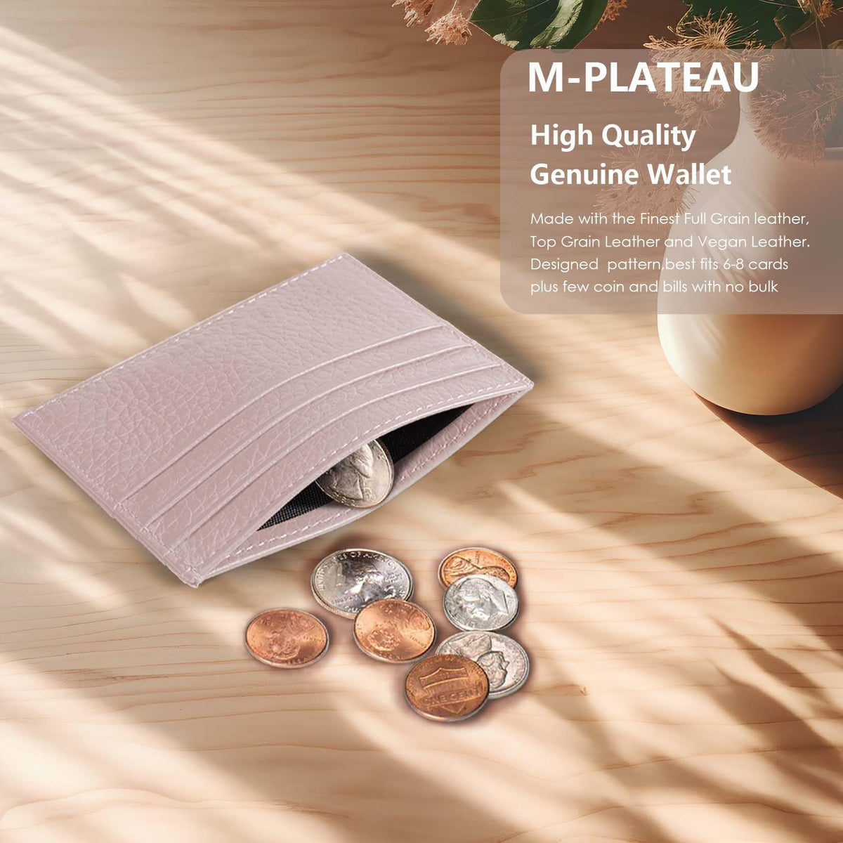 M-Plateau Genuine Leather Slim Card Wallet with 6 Slots