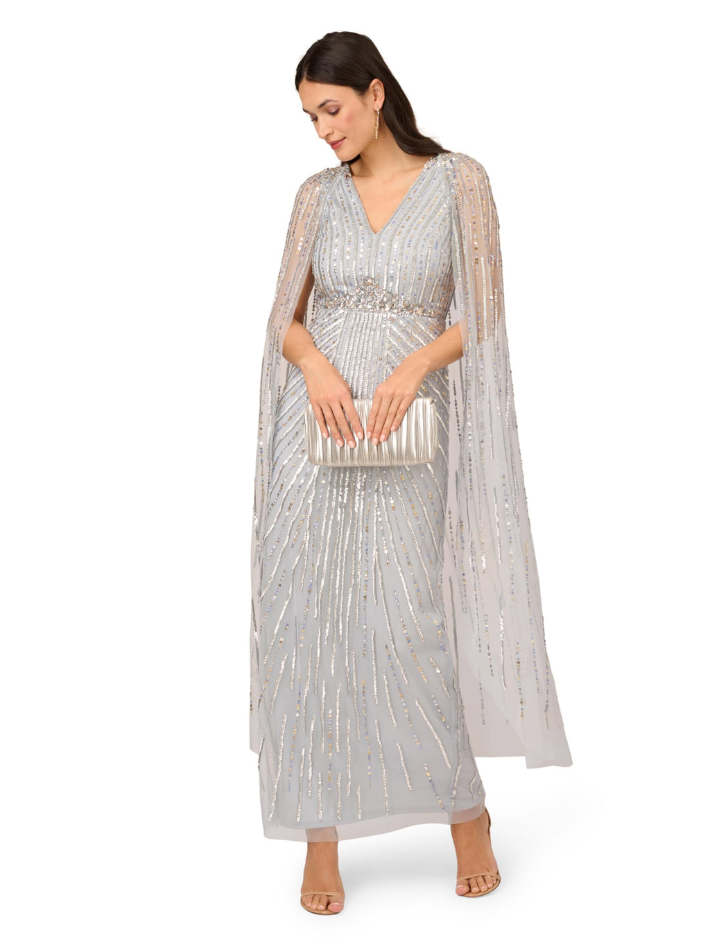 Adrianna Papell Women's Beaded Cape Long Dress