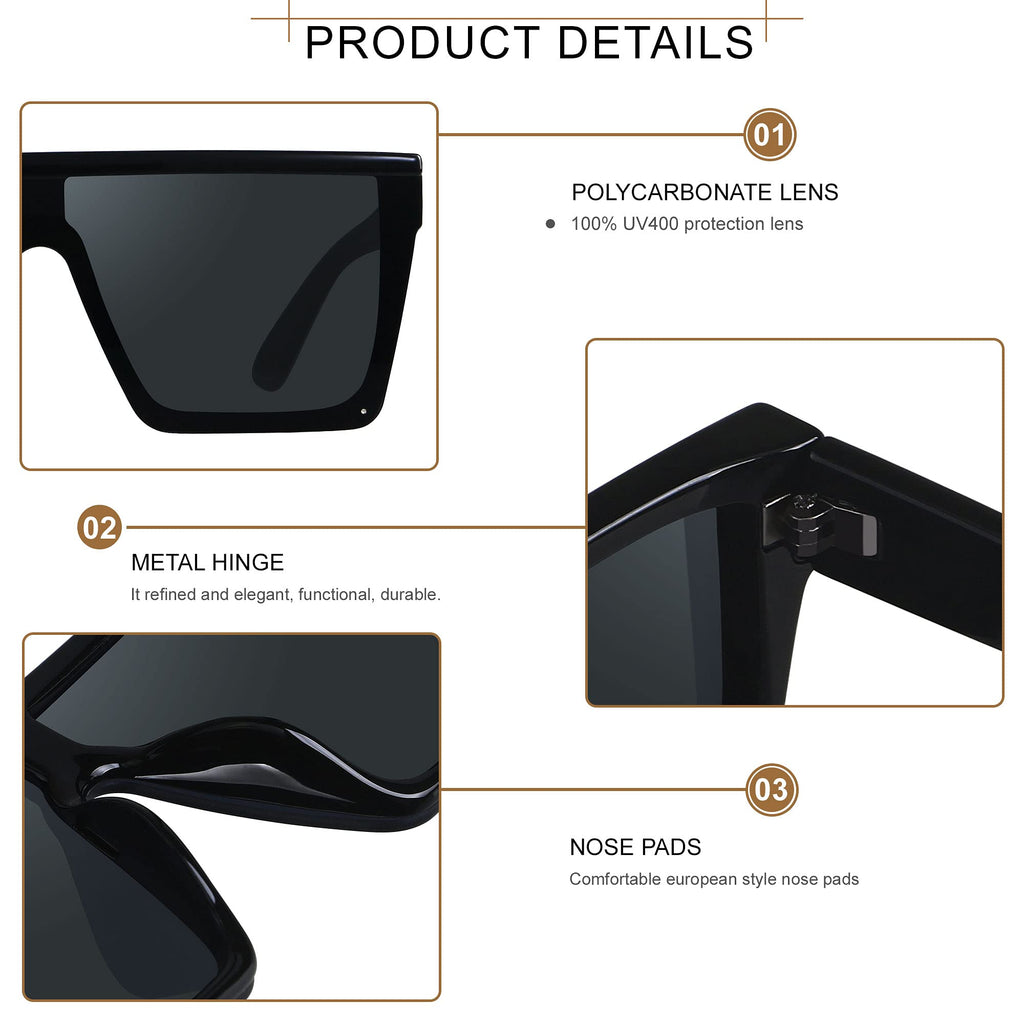 LYZOIT Oversized Square Flat-Top Sunglasses for Men and Women