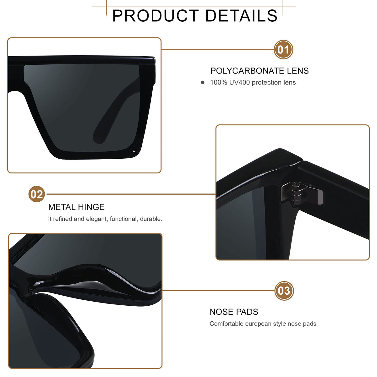 LYZOIT Oversized Square Flat-Top Sunglasses for Men and Women