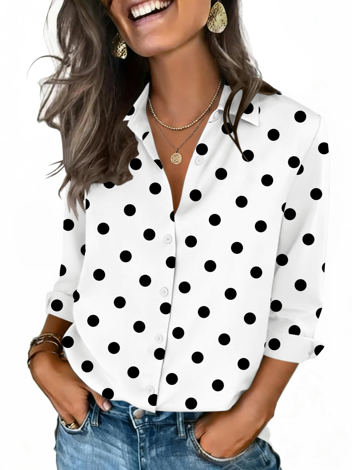 Zeagoo Women's V-Neck 3/4 Sleeve Button-Down Blouse
