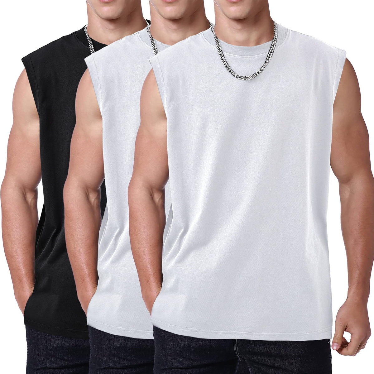 SnowElve Mens Workout Tank Tops Sleeveless Tee Shirts Men Muscle Shirt Gym Acid Wash T Shirts Running Beach Loose Fit Tee