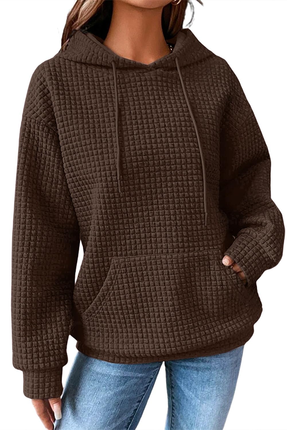 SHEWIN Women's Waffle Knit Pullover Hoodie Sweatshirt
