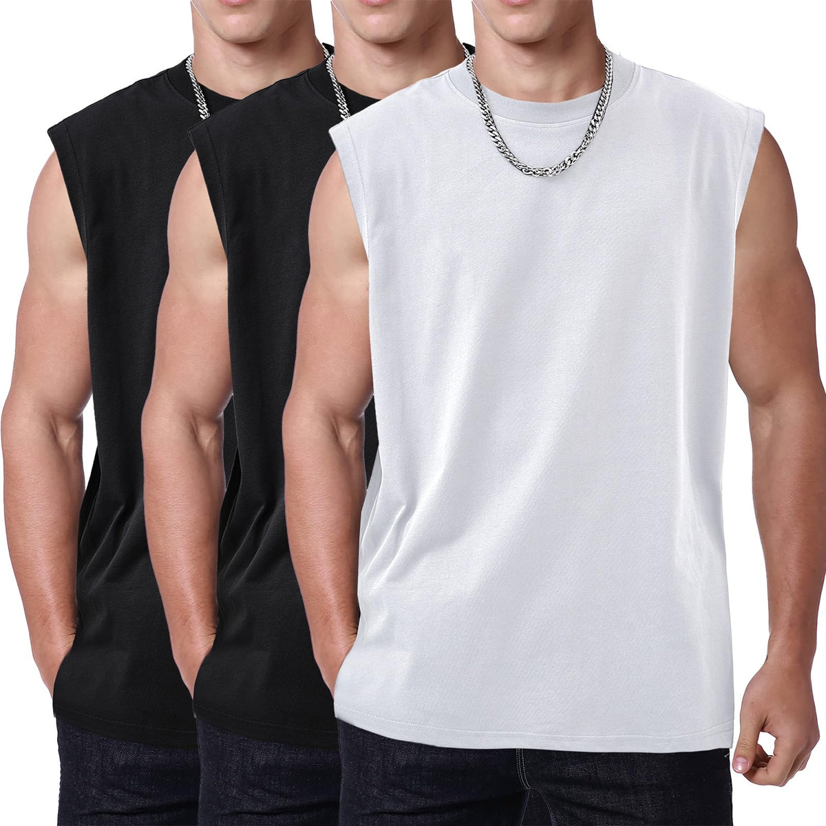 SnowElve Mens Workout Tank Tops Sleeveless Tee Shirts Men Muscle Shirt Gym Acid Wash T Shirts Running Beach Loose Fit Tee