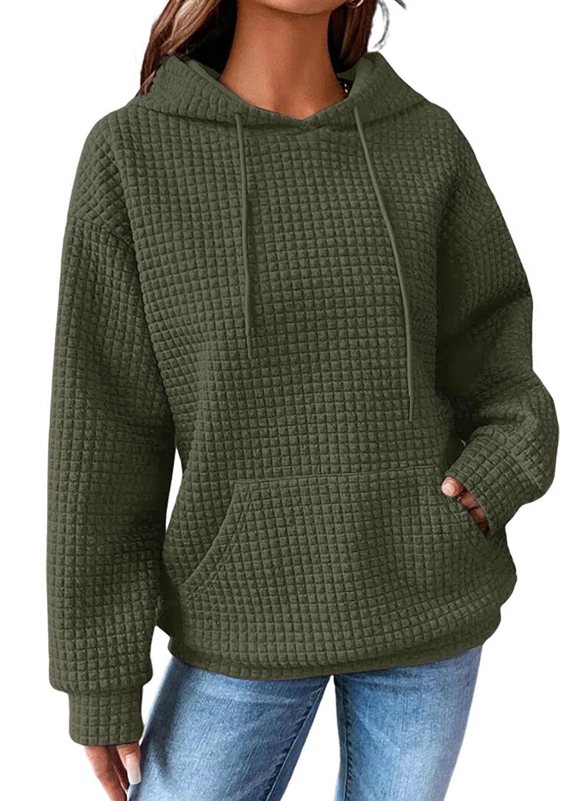 SHEWIN Women's Waffle Knit Pullover Hoodie Sweatshirt